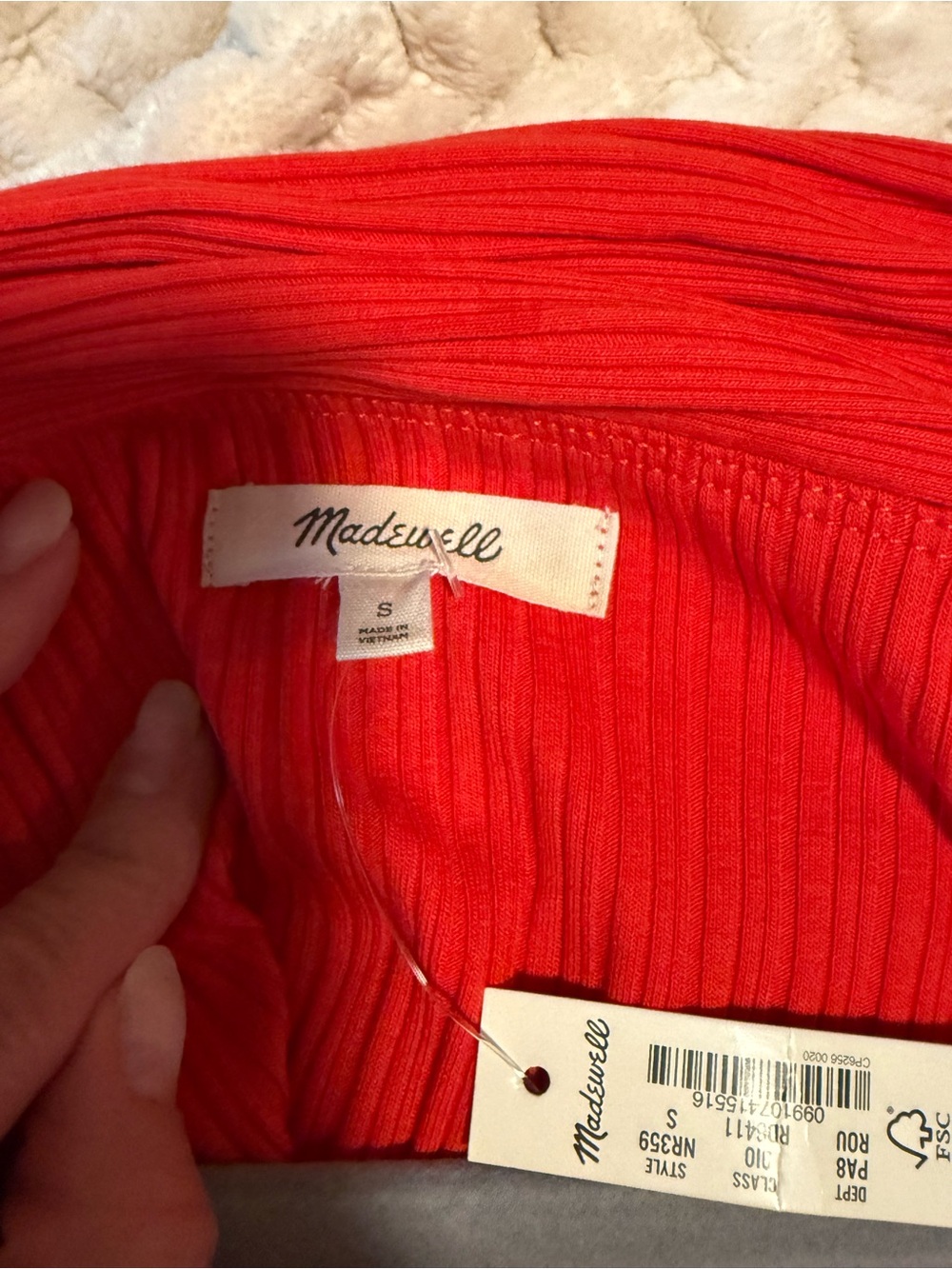 Madewell Off-Shoulder Ribbed Top - Red Orange - Picture 7 of 7